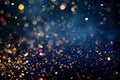 A photo capturing a blurry image of a blue and yellow background, Shimmering confetti against a midnight blue backdrop, AI