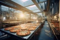 A photo capturing the pizza production process in a workshop
