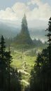 Eerily Realistic Mountain And Forest Landscape With Pathway Royalty Free Stock Photo