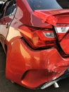 Photo of car after accident. Broken bumper and bonet. Royalty Free Stock Photo