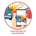 Photo of the car accident on the mobile phone Royalty Free Stock Photo