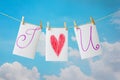 Photo cards hanging on the clothesline Royalty Free Stock Photo