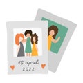 Photo cards of happy event with friends at the birthday party. Sweet memories, history, nostalgia of good days. Hand drawn vector