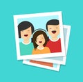 Photo cards or happy family vector illustration, flat cartoon photos or man, woman and girl together, lots of Royalty Free Stock Photo