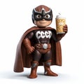 Clever Cartoon Superhero With A Cup Of Coffee