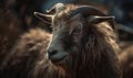 Photo of cashmere goat animal is depicted in full figure with every fiber of its coat visible in the image which showcases the