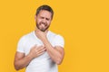 photo of caucasian man with sore throat wear shirt. ill man having sore throat. man in shirt Royalty Free Stock Photo