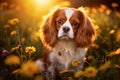 Cavalier king charles spaniel in a flowery meadow Royalty Free Stock Photo