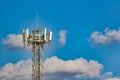 Cellular telephone antenna with blue sky with clouds in the background Royalty Free Stock Photo