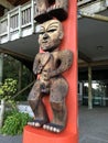 Photo of the central pou at the Arataki Visitor Centre in Auckland