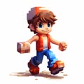 Pixel Man Run: A Charming 8-bit Cartoon Of Caden As A Kid Royalty Free Stock Photo