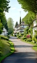 Ai generated a charming residential street with tree-lined sidewalks