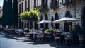 Ai generated a charming sidewalk cafe with tables and colorful umbrellas Royalty Free Stock Photo