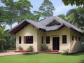 Ai generated a charming thatched-roof cottage surrounded by lush tropical foliage