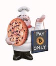 bitcoin payment chef cook mascot blackboard chalk notice board menu holder food service icon Royalty Free Stock Photo