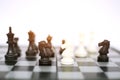 Photo of chess black and white pawns on the chess board game Royalty Free Stock Photo