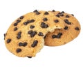 A photo of a chocolate chip cookie, isolated on a white background with a clipping path, shot from the top Royalty Free Stock Photo