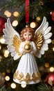 Photo Of Christmas Angel Ornament With Golden Wing. Generative AI