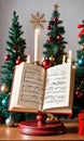 Photo Of Christmas Christmas Songbook Open On A Stan. Generative AI