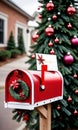 Photo Of Christmas Festive Mailbox With Cards. Generative AI