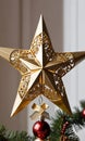 Photo Of Christmas Golden Star Tree Toppe. Generative AI Royalty Free Stock Photo