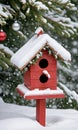 Photo Of Christmas Snow-Covered Birdhous. Generative AI