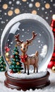 Photo Of Christmas Snow Globe With A Reindeer Insid. Generative AI