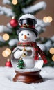 Photo Of Christmas Snowman Wearing A Wreath Necklace Holding A Glass Snow Globe. Generative AI Royalty Free Stock Photo