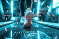 In this photo, a close-up captures a persons feet as they stand on a conveyor belt, A detailed look at the evolution of fitness