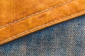 Photo, close-up item leather pockets on jeans.