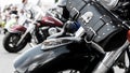 Photo close-up of motorcycle parts. Beautiful design elements of the front of the bike the wing pouch on the steering wheel Royalty Free Stock Photo