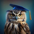 Photo close up of owl in graduation hat created using generative ai technology