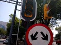 Photo close up of a traffic light, which indicates that pedestrians do not have the follow, as it is in red. Mexico City Royalty Free Stock Photo