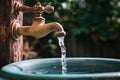 Photo Close up of water tap, liquid lifeline, a symphony of flow