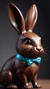 Photo Of A Closeup Of A Chocolate Easter Bunny With A Ribbon. Generative AI