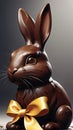 Photo Of A Closeup Of A Chocolate Easter Bunny With A Ribbon. Generative AI