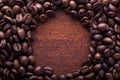 Photo closeup of coffee beans. Rusty background. Royalty Free Stock Photo