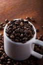 Photo closeup of coffee beans. Rusty background.