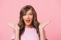 Photo closeup of excited charming woman with long curly hair in