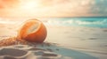 coconut in sand beach in sunset time with blur background Royalty Free Stock Photo