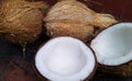 photo of three coconuts . background and texture.