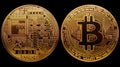 Photo Coin Gold Bitcoin isolated on black background.