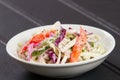 Close Up Shot of Cole Slaw in White Bowl on Black Table Royalty Free Stock Photo