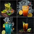 Photo collage Alcoholic colored cocktails and drinks Royalty Free Stock Photo