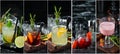 Photo collage Alcoholic colored cocktails and drinks Royalty Free Stock Photo