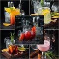 Photo collage Alcoholic colored cocktails and drink Royalty Free Stock Photo