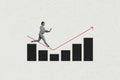 Photo collage artwork composite sketch image of young business woman walk on icrease arrow graphics stats going work Royalty Free Stock Photo