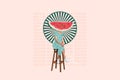 Photo collage artwork minimal picture of lady water melon instead head sitting bar chair isolated creative background Royalty Free Stock Photo