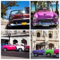 Photo collage from classic cars in Cuba Royalty Free Stock Photo