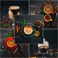 Photo collage Coffee and hot drinks. Royalty Free Stock Photo